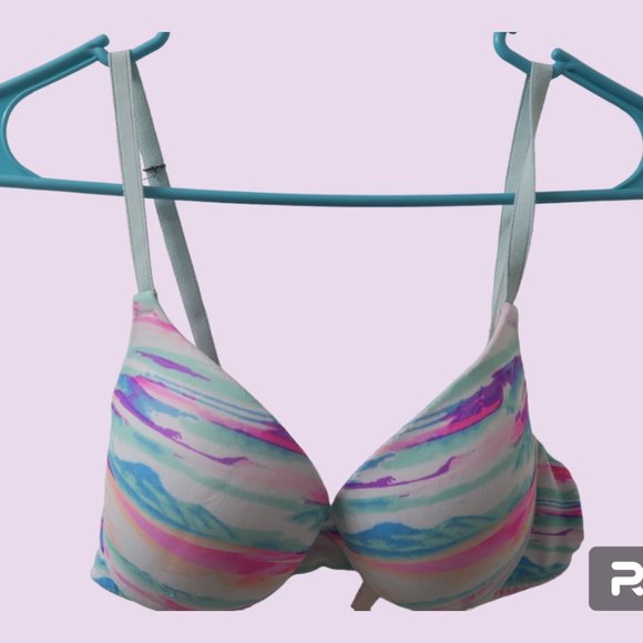 PINK Victoria's Secret wear everywhere push-up tie dye bra in blue, white and 34 - Picture 1 of 5